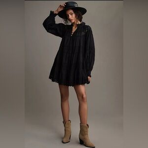 Maeve by Anthropologie Black Cotton Eyelet Whimsigoth Victorian Boho Dress Small